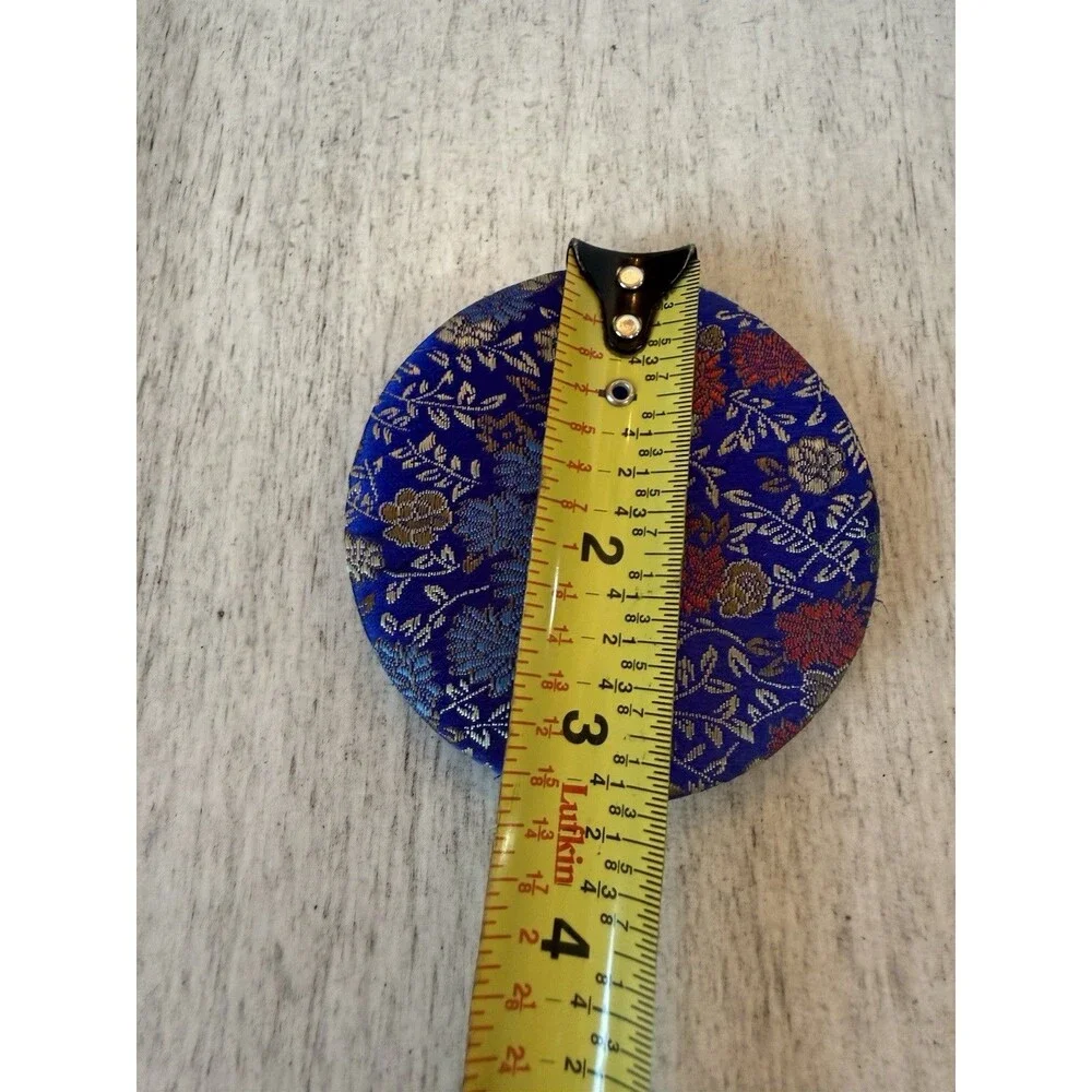 Vintage Style Blue Red Silk Metallic Gold Brocade Pocket Compact Mirror Floral